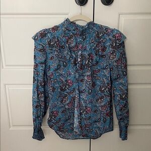 LOFT Multicolor Floral Ruffle Blouse